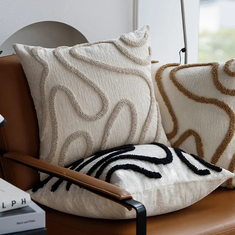 Marvion Cushion – Chenille Design with Geometric Lines