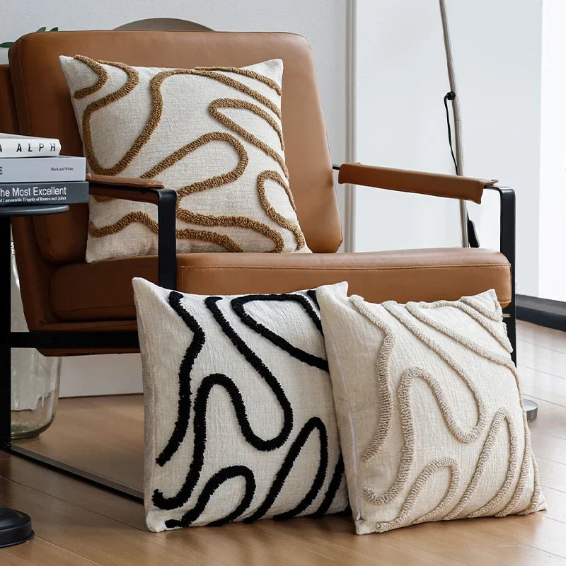 Marvion Cushion – Chenille Design with Geometric Lines
