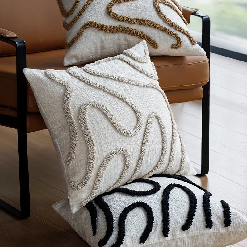 Marvion Cushion – Chenille Design with Geometric Lines