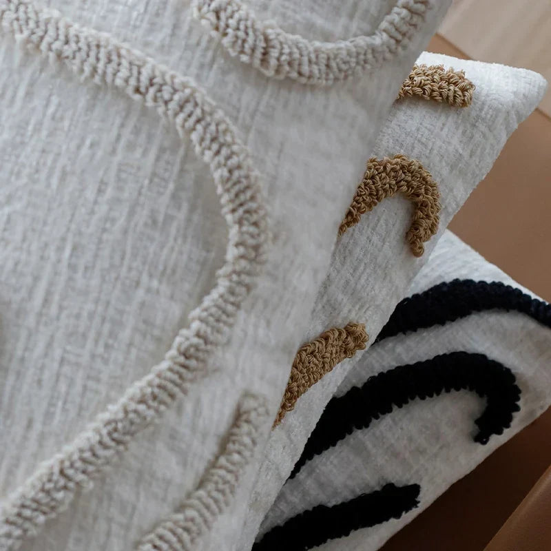 Marvion Cushion – Chenille Design with Geometric Lines
