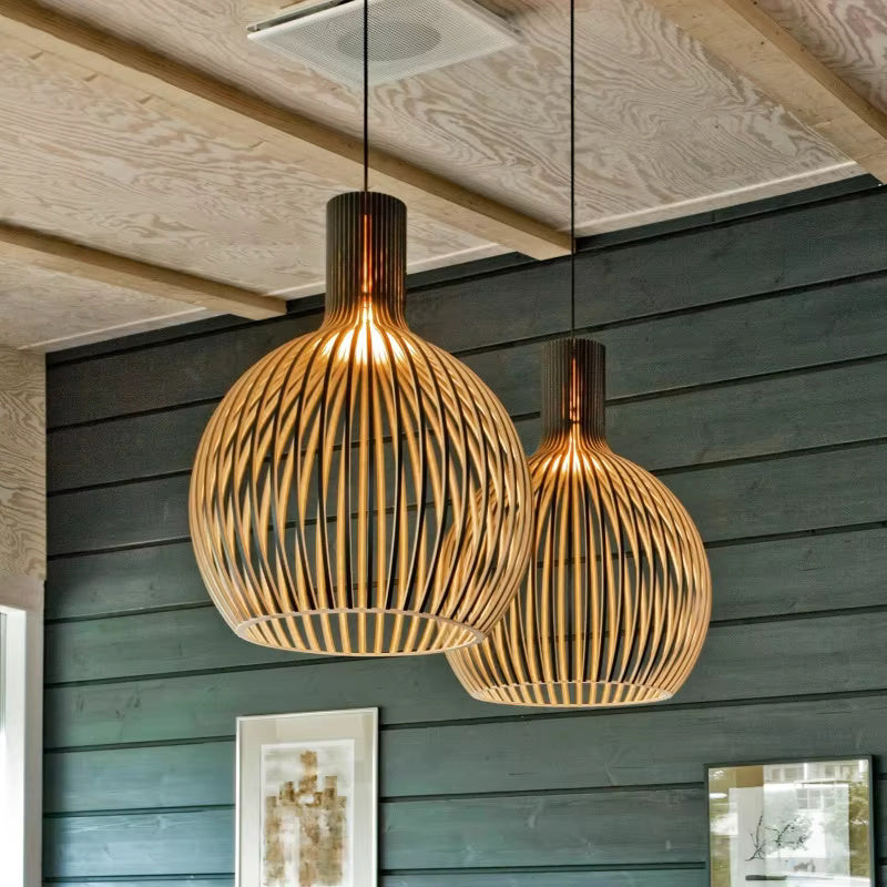 Orvella Pendant Light – Organic Wood Design with Open Structure