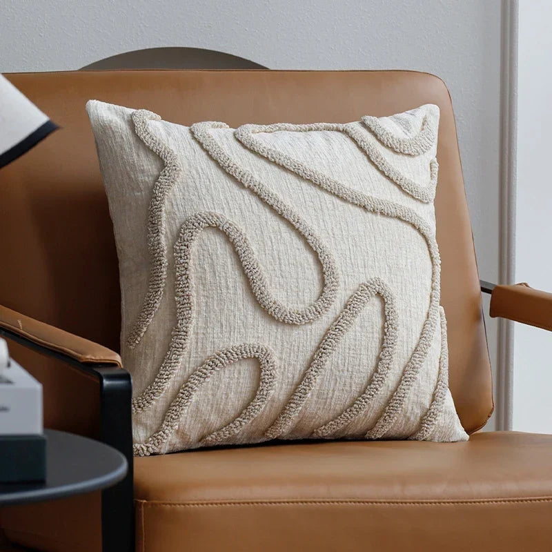 Marvion Cushion – Chenille Design with Geometric Lines