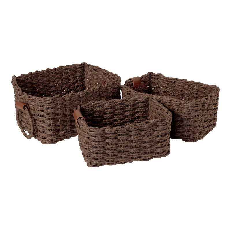 Brevana Boho-Style Storage Baskets – Set of 3 with Handles