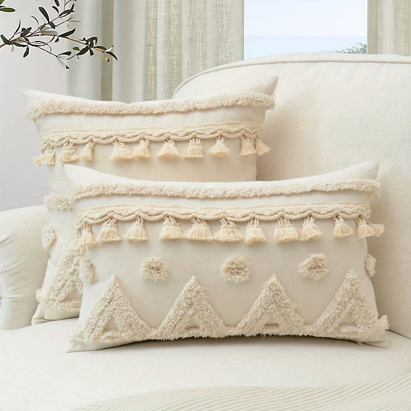 Marvella Cushion Cover – Geometric Embroidery with Tassel Trim