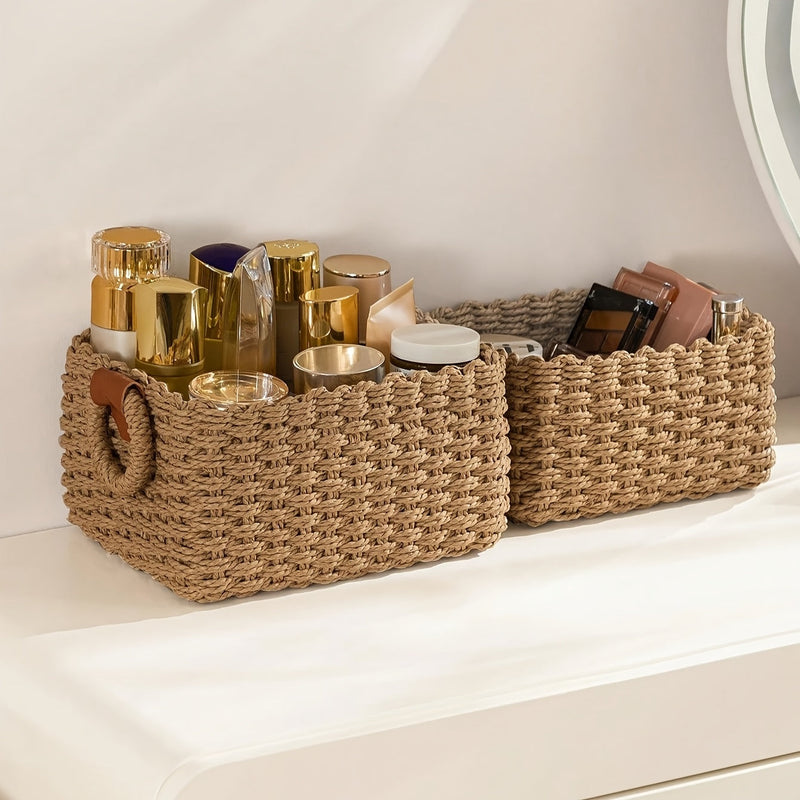 Brevana Boho-Style Storage Baskets – Set of 3 with Handles