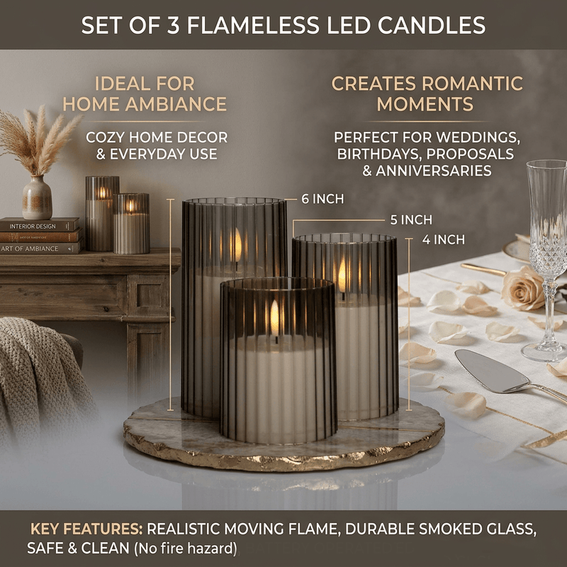 Lunovia LED Candles – Set of 3 Flicker-Free Decorative Candles