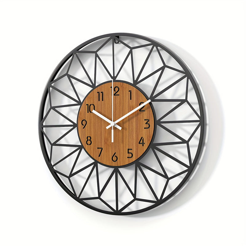 Varello Wall Clock – Round Metal Shape with Wood Effect