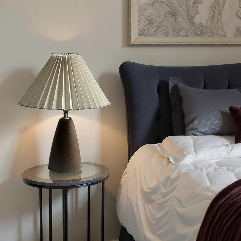 Veliora Linen Table Lamp – Soft Lighting with Wooden Base