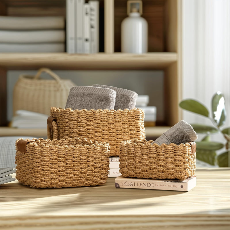 Brevana Boho-Style Storage Baskets – Set of 3 with Handles