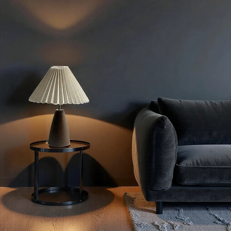 Veliora Linen Table Lamp – Soft Lighting with Wooden Base