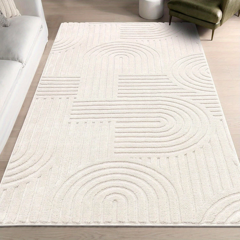 Aurevane Rug – Beige High-Pile Design with Jacquard Structure