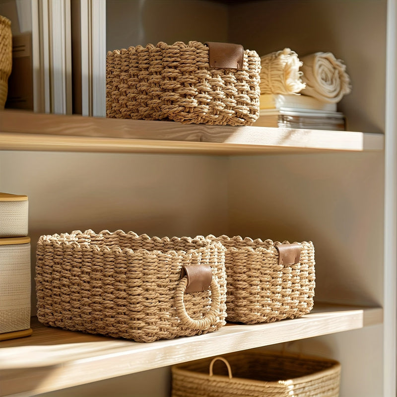 Brevana Boho-Style Storage Baskets – Set of 3 with Handles