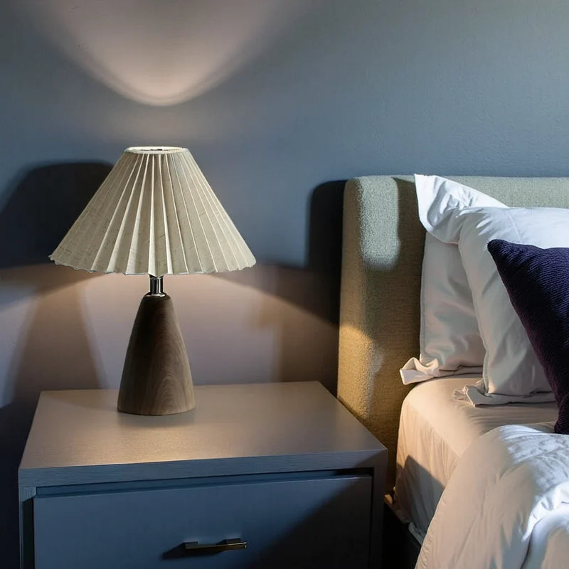 Veliora Linen Table Lamp – Soft Lighting with Wooden Base