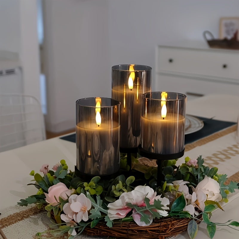Lunavelle LED Candles – Set of 3 with Realistic Flickering Flame and Timer