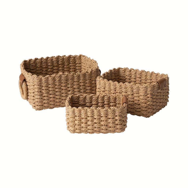 Brevana Boho-Style Storage Baskets – Set of 3 with Handles
