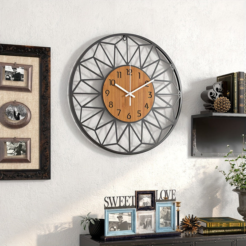 Varello Wall Clock – Round Metal Shape with Wood Effect