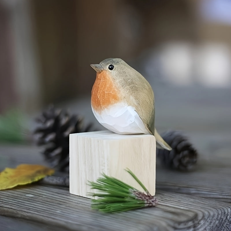 Brinovar Bird Figurine – Wooden Robin with Geometric Design