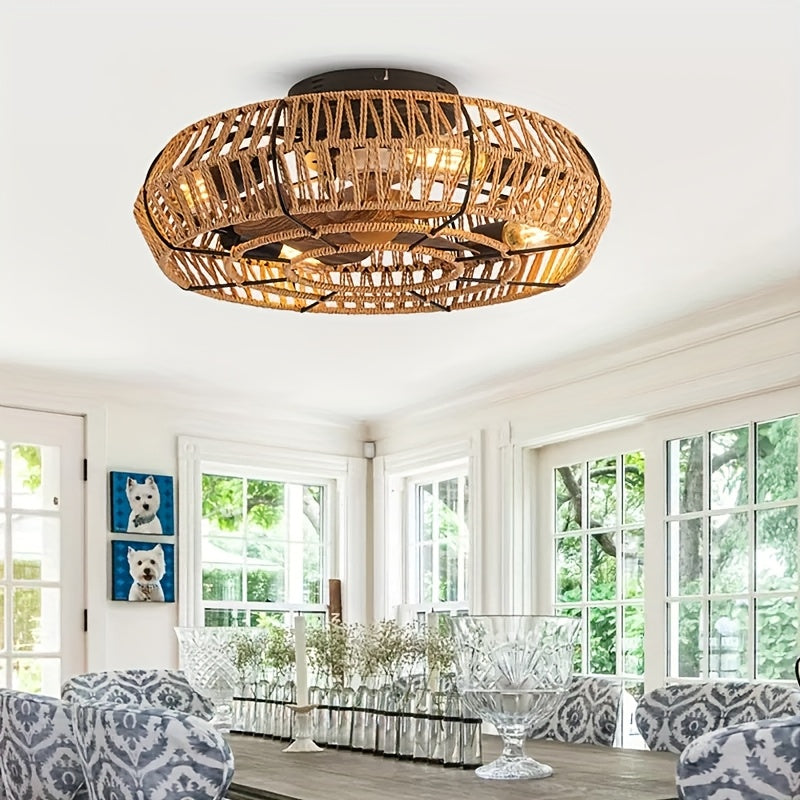 Solvaya Ceiling Fan – Handwoven Rattan Design with Lighting