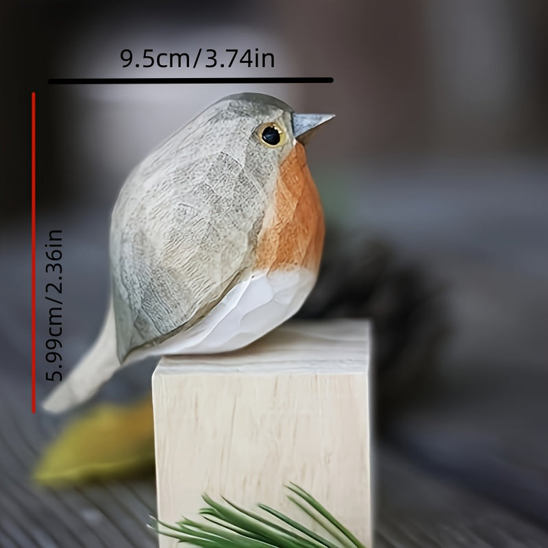 Brinovar Bird Figurine – Wooden Robin with Geometric Design