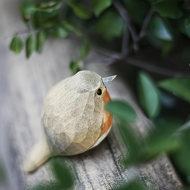 Brinovar Bird Figurine – Wooden Robin with Geometric Design