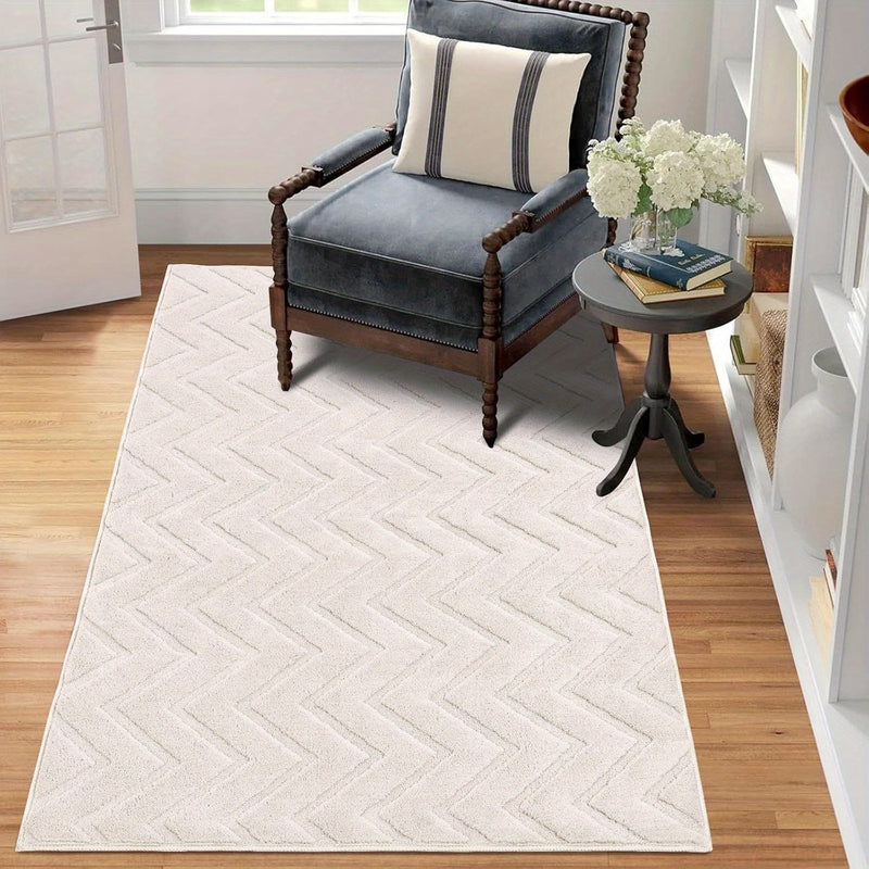 Aurevane Rug – Beige High-Pile Design with Jacquard Structure
