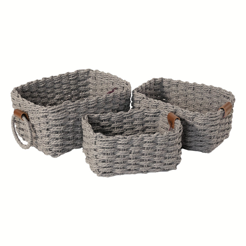 Brevana Boho-Style Storage Baskets – Set of 3 with Handles