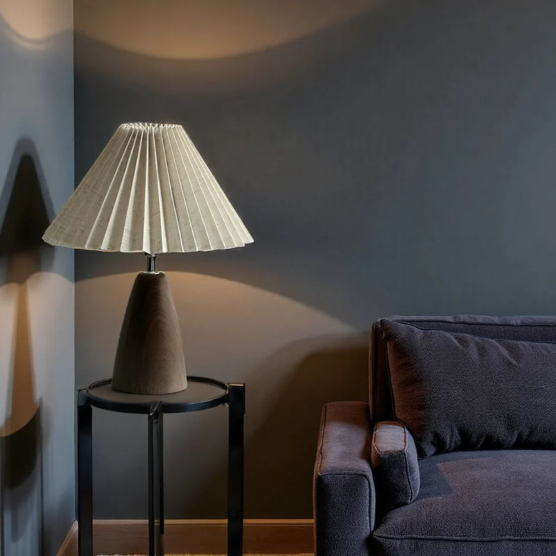 Veliora Linen Table Lamp – Soft Lighting with Wooden Base