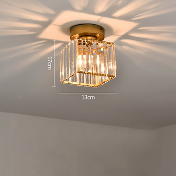 Calviera Ceiling Light – Square Brass Design with Crystal Glass